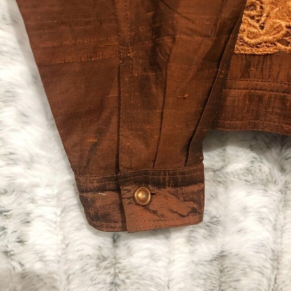Daniel K New York Womens Embroidered Applique Silk Jacket Medium Rust - Picture 3 of 9